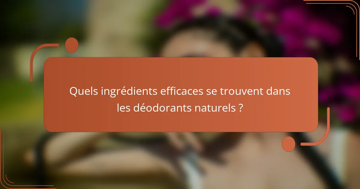 Quels ingrédients efficaces se trouvent dans les déodorants naturels ?